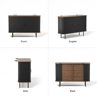 47''W x 32''H Black Buffet Sideboard Cabinet with Storage, Fluted Accent Storage Cabinet with Curvy Edge; Sliding Door, Freestanding Credenza, Console Table for Living Room, Kitchen, Hallway
