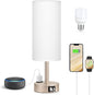 Antique White Bedside Table Lamp for Bedroom - 3 Way Dimmable Touch Lamp USB C Charging Ports and AC Outlet, Small Lamp Gold Base Round Flaxen Fabric Shade for Living Room, Desk, LED Bulb Included
