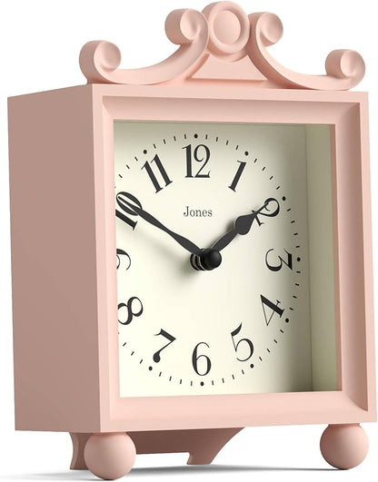 JONES CLOCKS® Parlour Mantel Clock | Classic Carriage Clock | Rose Pink | Elegant Square Decorative case, Perfect for Mantel, Shelf, Table or Bedside