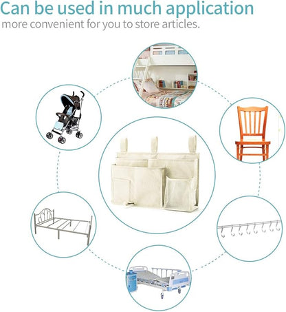 Bseash Bunk Bed Organizer, Bedside Caddy Hanging Bed Organizer Storage Bag 8 Pockets, for College Dorm Rooms Bed, Hospital Bed, Baby Bed Rails, 600D Oxford Cloth (Beige)
