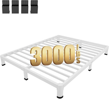 MAF 4 Inch King Metal Platform Bed Frame White with Round Corner Legs, Mattress Slide Stopper, 3000 LBS Heavy Duty Steel Slats Support, Noise Free, No Box Spring Needed, Easy Assembly