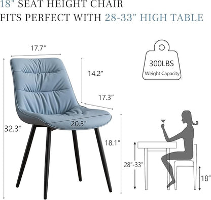 Kidol & Shellder Dining Chairs Set of 2, Modern Upholstered Faux Leather Kitchen Side Chairs with Comfortable Back - Mid-Century Armless Chair for Dining Living Room Bedrooms, with Metal Legs (Blue)