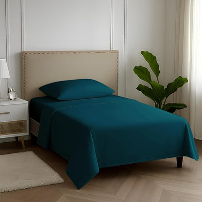 Carressa Linen 100% Egyptian Cotton Twin XL Sheets Set - 600 Thread Count Luxury Egyptian Cotton Sheets Twin XL Size (3 PC, Peacock Teal), 16" Deep Pocket, Soft, Cooling, Sateen Weave Dorm Bedding