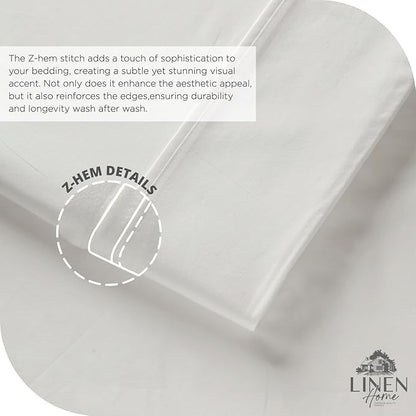 Linen Home 100% Cotton Percale Sheet Set, Twin Size, White, Deep Pocket, 4 Pieces Set - 1 Flat, 1 Deep Pocket Fitted Sheet and 2 Pillowcases, Crisp Cool and Strong Bed Linen