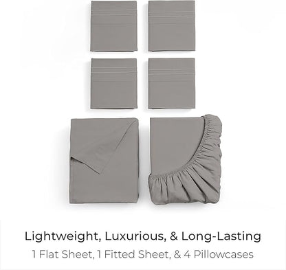 Mellanni California King Sheet Set - 6-Piece Iconic Collection Bedding, (Including 4 Pillowcases), 21-Inch Extra Deep Pocket, Easy Care, Ultra Soft, Cooling Sheets, Brushed Microfiber - Taupe