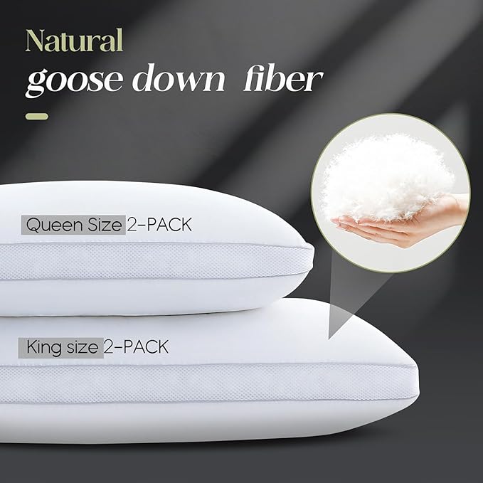 Goose Down Bed Pillows King Size Set of 2 (White), Hotel Collection Pillows for Sleeping, Gusseted Pillow for Side, Back, or Stomach Sleepers, 20" x 36"