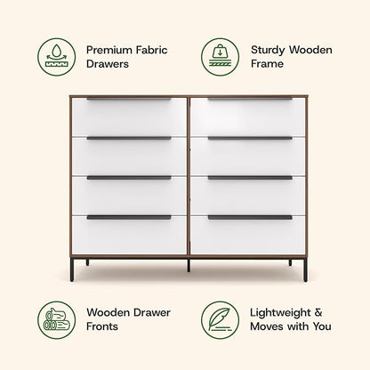 Lira Premium Fabric Dresser - Solid Wooden Frame, 8 Spacious Sag-Proof Drawers with Sleek Metal Handles - Premium & Durable Storage Solution for Your Home (Dark Brown)