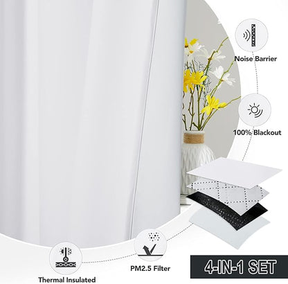 RYB HOME Dustproof Curtains for Large Window, Soundproof Thermal Insulated Blackout Curtains for Sliding Glass Door Furance Office Dorm Bedroom Living Room, White, W62 x L84 inch, 2 Panels