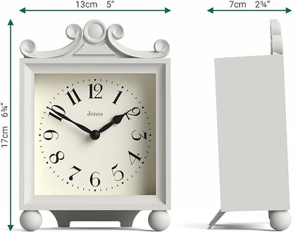 JONES CLOCKS® Parlour Mantel Clock | Classic Carriage Clock | Pale Gray | Elegant Square Decorative case, Perfect for Mantel, Shelf, Table or Bedside