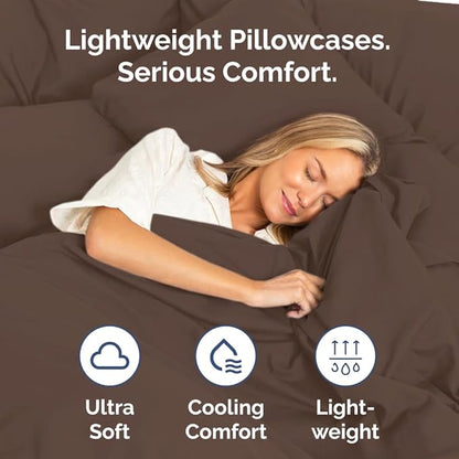 King Pillow Cases Set of 2 - Ultra Soft Hotel Quality Pillowcase Covers - Comfy, Cozy & Wrinkle Free - Shrinkage, Stain and Fade Resistant - Machine Washable Pillow Protectors - 2 Piece Set - Brown