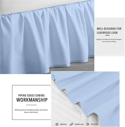Light Blue Solid Ruffled Bed Skirt Full-XL-30 Inch Drop Split Corner, Microfiber Bedskirt with Platform Three Sided Coverage