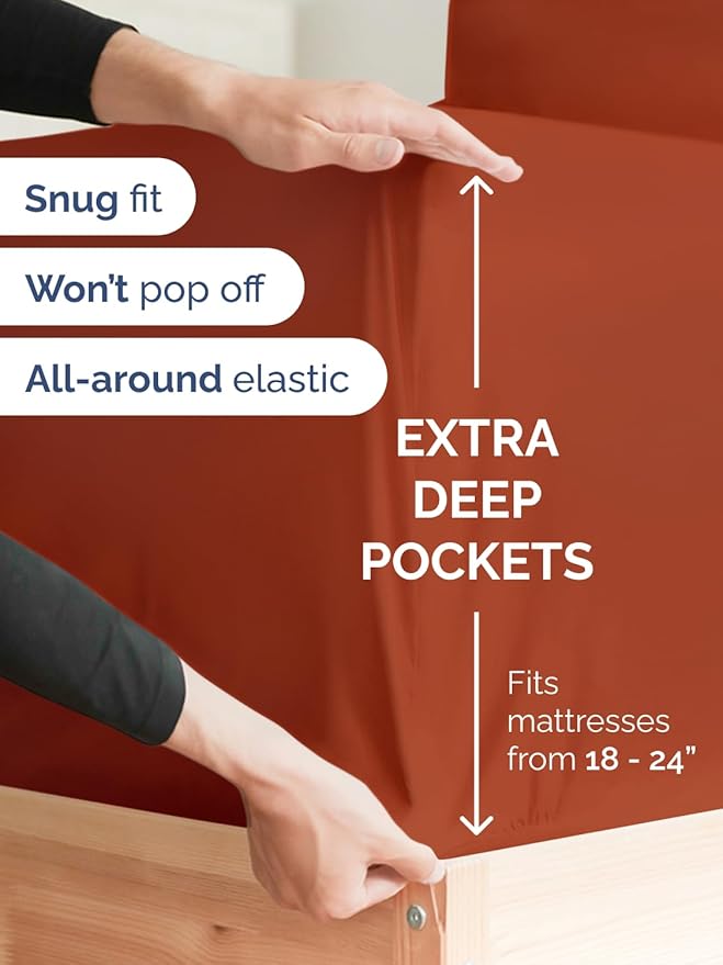 Extra Deep King Sheet Set - 6 Piece Breathable & Cooling Sheets - Hotel Luxury Bed Sheets Set - Easy & Secure Fit - Soft, Wrinkle Free & Comfy Sheets Set - Terracotta Sheet Set with Extra Deep Pockets