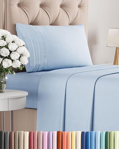 Twin Size 3 Piece Sheet Set - Comfy Breathable & Cooling Bed Sheets Set - Hotel Luxury Bedding for Women, Men, Kids, Teens, Boys & Girls - Deep Pockets, Ultra-Soft, Wrinkle Free - Oeko-Tex - Sky Blue