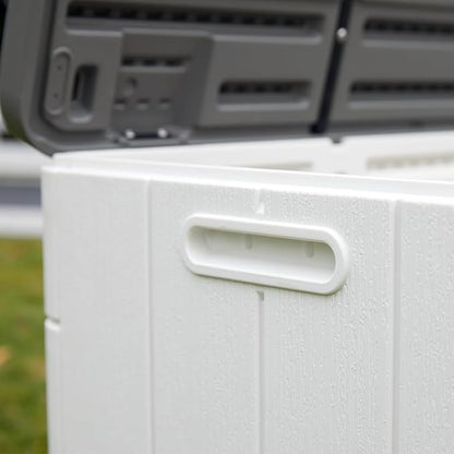 100 Gallon Outdoor Storage Box Waterproof Lockable Resin Deck Box Large, Patio Storage Bin for Pool Accessories Cushion Furniture, Garden Tools, UV-Resistant Outside Delivery Black&White