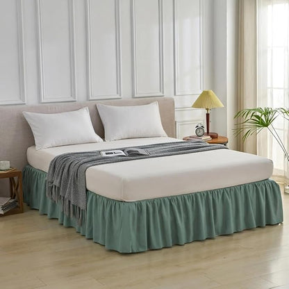 Bed Skirt Full Size Ruffled Bed Skirt with Split Corners, Full Bed Skirts 16 Inch Drop with Platform, 16'' Full, Sage Green