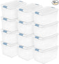 Sterilite 12 Pack Latching Box, Under Bed Storage Bins with Lids, Clear Plastic, 64 Quart - Heavy-Duty Organizing Containers for Closet, Bathroom, and Office