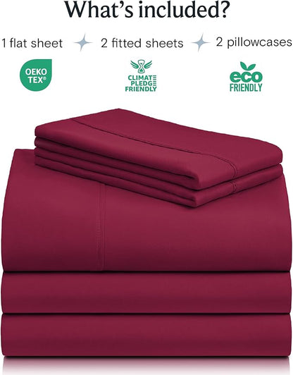 LuxClub 5 PC Split King Sheet Set, Deep Pockets Wrinkle Free Cooling Bed Sheets Hotel Bedding for Women, Men, Includes 2 Fitted Sheet, 1 Flat Sheet and 2 PillowcasesBurgundy