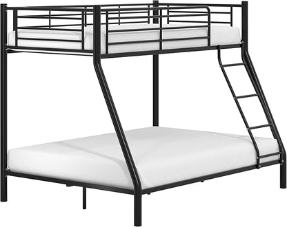 VECELO Bunk Bed Twin Over Full, Metal Bunkbeds with Ladder and Full-Length Guardrail, No Box Spring Needed, Space Saving, Noise Free, Matte Black
