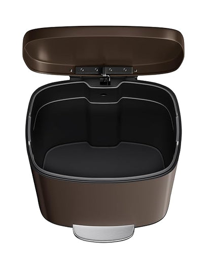 GarveeHome 13 Gal & 2.6 Gal Trash Can Combo Set, Kitchen Trash Can and Bathroom Trash Bin with Lid, Step-On Rustproof Garbage Bin with Inner Bucket, Brown
