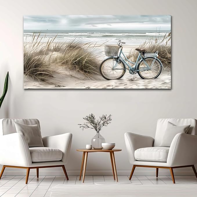 ERQINHUA Modern Canvas Print Wall Art Vintage Home Decorlawn Painting With Marine Beach Landscape Painting Office Living Room Bedroom Restaurant Wall Decor Home Decorcan Be Hung Directly 24x48 In