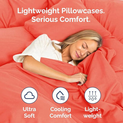 Queen Pillow Cases Set of 2 - Ultra Soft Hotel Quality Pillowcase Covers - Comfy, Cozy & Wrinkle Free - Shrinkage, Stain and Fade Resistant - Machine Washable Pillow Protectors - 2 Piece Set - Coral