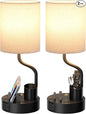 Bedside Table Lamps for Bedroom Set of 2 - Nightstand Light with AC Outlet and USB A & C for Charging, 3 Color Temperatures, Study Desk Lamp with Pen Holder & Phone Stand for Living Room/Dorm/Office