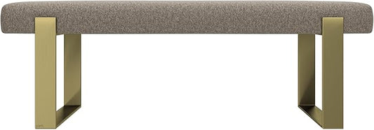 VANT Upholstered Bed Bench - Faux Merino Wool Brown - Burnished Brass - Contemporary Modern, Bedroom Bench Seat, Hallway, or Entryway