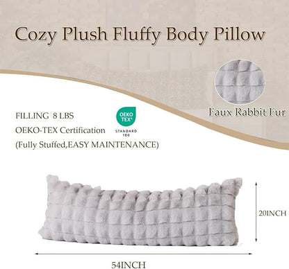 Luxury Shaggy Faux Fur Body Pillow,Fluffy Bed Pillow with Zipper Closure,Soft Decorative Plush Full Long Pillows,Fuzzy Hug Pillow for Living Room Side Sleeper & Pregnancy 20"x54" Grey Chocolate