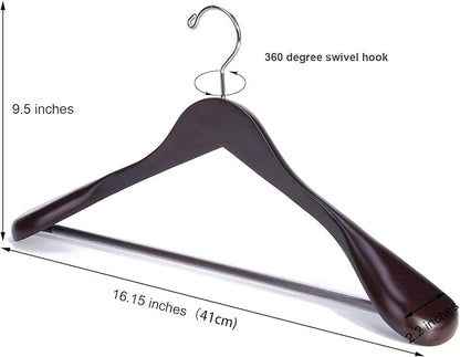 Nature Smile Wooden Coat Suit Hangers Womans Wood Jacket Outerwear Shirt Hangers Anti Slip Bar with Screw 6 Pack (16 inch Mahogany)
