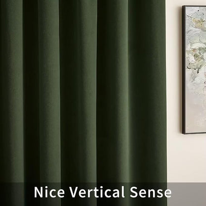 Joydeco Dark Olive Velvet Curtains 63 inch Length 2 Panels, Luxury Blackout Rod Pocket Thermal Insulated Window Curtains, Super Soft Room Darkening Drapes for Living Room Bedroom,W52 x L63 inches
