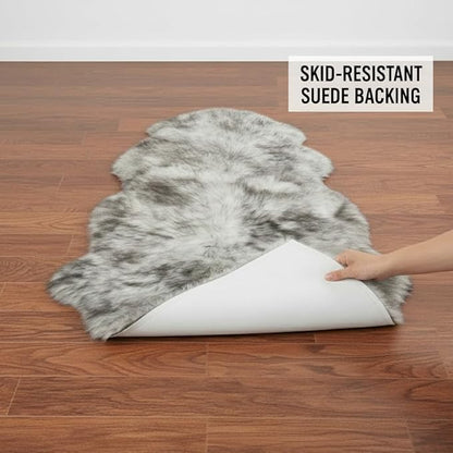 Premium Genuine Sheepskin Rug 2' x 6' Long Fur Soft & Natural Bedside Area Rug, Wolf Tip Brown, Double Pelt