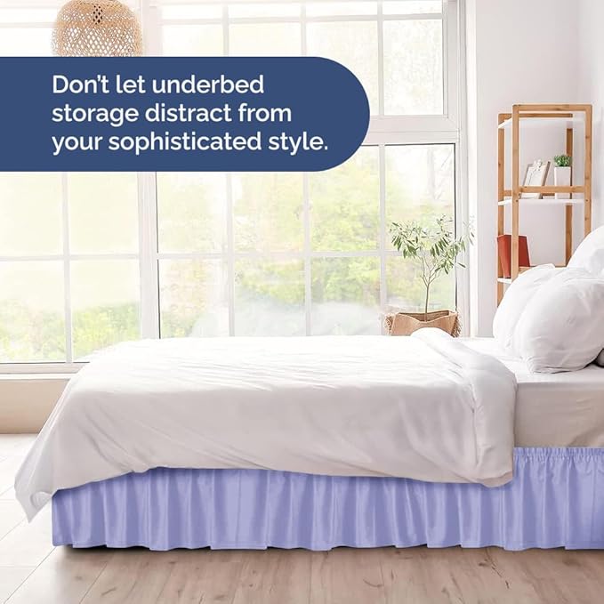Wrap Around Dust Ruffle Bed Skirt - Lavender - for Full Size Beds with 18 Inch Drop - Easy Fit Elastic Strap - Adjustable Pleated Bedskirt w/Brushed Fabric Wrinkle Free - for Women, Men, Kids & Teens