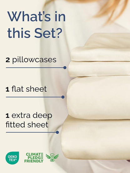 Extra Deep Twin Sheet Set - 4 Piece Breathable & Cooling Sheets - Hotel Luxury Bed Sheets Set - Easy & Secure Fit - Soft, Wrinkle Free & Comfy Sheets Set - Off White Sheet Set with Extra Deep Pockets