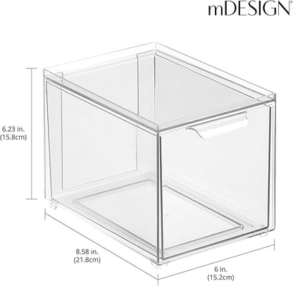 mDesign Plastic Closet Organizer Bin w/Pull Out Drawer - Slim Stackable Storage for Closet - Organization for Accessories, Bags, Totes, Small Linens, and More - Lumiere Collection - 2 Pack - Clear