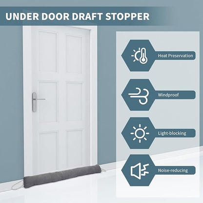 Qunclay 3 Pcs Weighted Under Door Draft Stopper 36 x 4 Inches Door Sound Blocker Sound Proof Draft Guard for Bottom of Wind Noise Air Reducer(Gray)