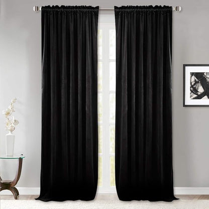 StangH 120 inches Long Black Blackout Velvet Curtains for Living Room, Extra Long Rod Pocket Thermal Insulated Backdrop Curtains for Theater/Bedroom/Sliding Door, W52 x L120, 2 Panels