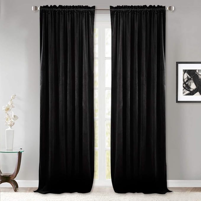 StangH Black Velvet Theater Curtains - Premium Thermal Insulated Drapes for Bedroom, Heavy Soft Curtains with Noise Reduction, Classic Home Decor, W52 x L94, 2 Panels