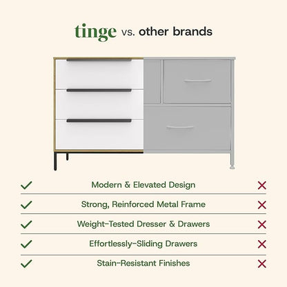 tinge Lira Premium Fabric Dresser - Solid Wooden Frame, 6 Spacious Sag-Proof Drawers with Sleek Metal Handles - Premium & Durable Storage Solution for Your Home (Light Brown)