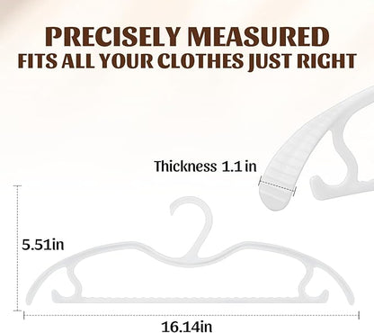 24 Pack Upgraded Short Neck Vertical Space Saver Hangers Heavy Duty Wide Shoulder Clothes Hangers Built-in Dual Hooks Wave Pattern Non-Slip Plastic Hangers for Coats Suits Dresses Pants - White