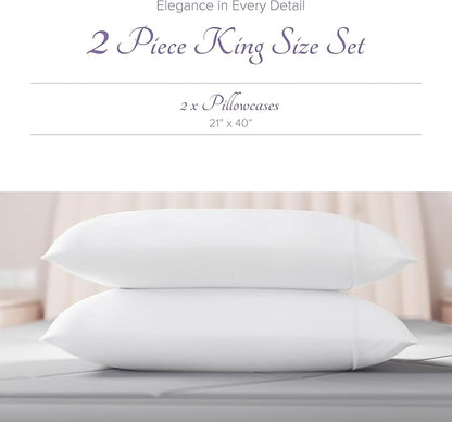 Carressa Linen 100% Egyptian Cotton King Size Pillow Cases Set of 2 - Luxury 600 Thread Count King Pillowcases (White), Silky Soft, Cooling, Breathable Sateen Weave Hotel Quality Bed Pillow Cover
