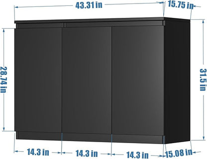 Black Buffet Storage Cabinet with 3 Door, 43" W Coffee Bar Cabinet, Kitchen Buffet Sideboard for Living Room, Kitchen, 43.3" W x 31.5" H