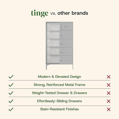 tinge Naima Premium Fabric Dresser - Strong Metal Frame, 5 Spacious Sag-Proof Drawers with Sleek Metal Handles - Premium & Durable Storage Solution for Your Home (Silver)
