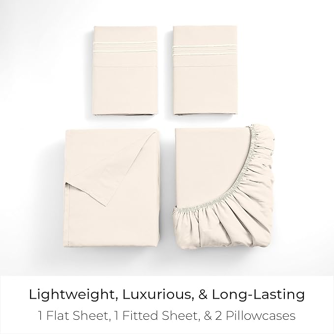 Mellanni Twin XL Sheet Set - 4-Piece Iconic Collection Bedding, (Including 2 Pillowcases), 16-Inch Deep Pocket, Easy Care, Extra Soft, Cooling Sheets, Brushed Microfiber - Golden Ivory