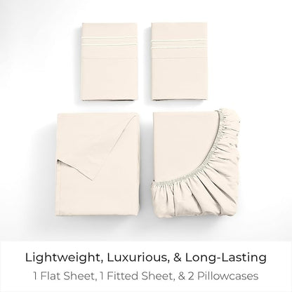 Mellanni Twin Sheet Set - 4-Piece Iconic Collection Bedding, (Including 2 Pillowcases), 16-Inch Deep Pocket, Easy Care, Extra Soft, Cooling Sheets, Brushed Microfiber - Golden Ivory