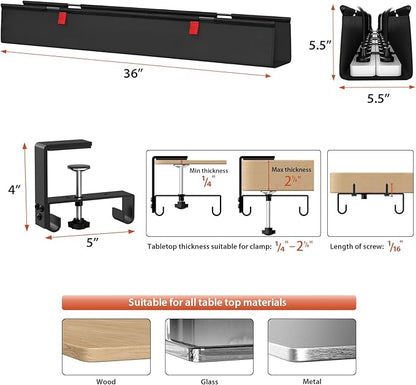 Univivi No Drill Under Desk Cable Management Tray, 36" Cord Organizer for Table, Clamp/Screw Mount Desk Cable Management, Premium Fabric Cable Management Tray for Office, Home