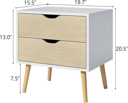 White Nightstand with 2 Drawer Dresser for Bedroom,Small White Oak Dresser with Drawers,End Table, Side Table for Bedroom,Living Room, Closet