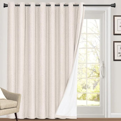 PrinceDeco 100% Blackout Curtains for Sliding Doors Blackout Curtains 84 Inches Long Thermal Insulated Linen with White Backing Sound Proof Energy Efficient for Bedroom,W100 X L84 Inch, Ivory