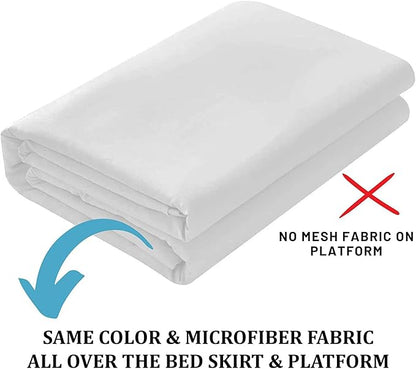 SKY BEDDINGS - Queen Size Ruffled Bed Skirt with Split Corners - 14 Inch Drop Dust Ruffle Bed Skirt with Platform Three Sided Coverage - 100% Microfiber, White