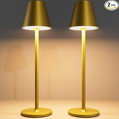LED CordlessTable Lamp,4000mAh Rechargeable Battery Desk lamp,3 Level Brightness Beside Night Light, Minimalist Design, for Couple Dinner/Coffee Table/Restaurant/Bedroom(Bronze 2PACK)
