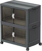 Stackable Storage Bins, Plastic Collapsible Storage Bins with Lid and Wheels, Folding Closet Organizer Clear Doors, Foldable Cabinet Storage Boxes for Home, Pantry, Office (M, Gray 2-Tier)